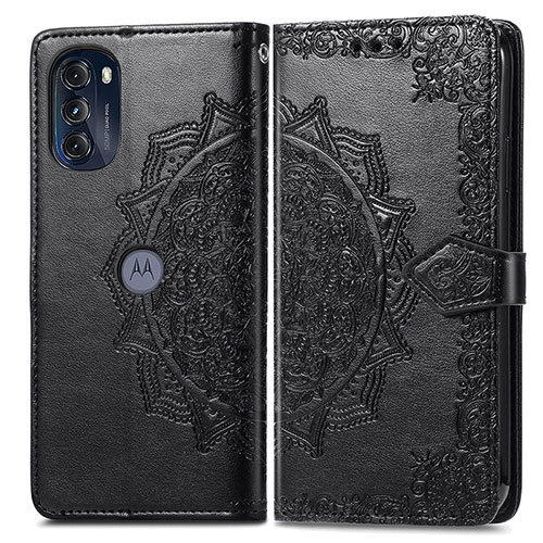 Leather Case Stands Fashionable Pattern Flip Cover Holder for Motorola Moto G 5G (2022) Black