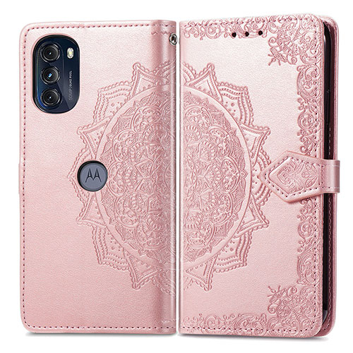 Leather Case Stands Fashionable Pattern Flip Cover Holder for Motorola Moto G 5G (2022) Rose Gold