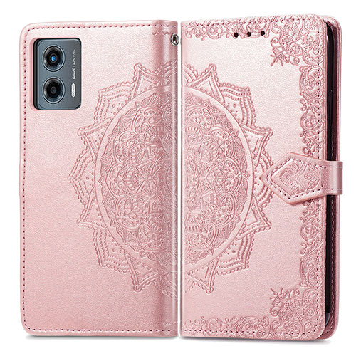 Leather Case Stands Fashionable Pattern Flip Cover Holder for Motorola Moto G 5G (2023) Rose Gold