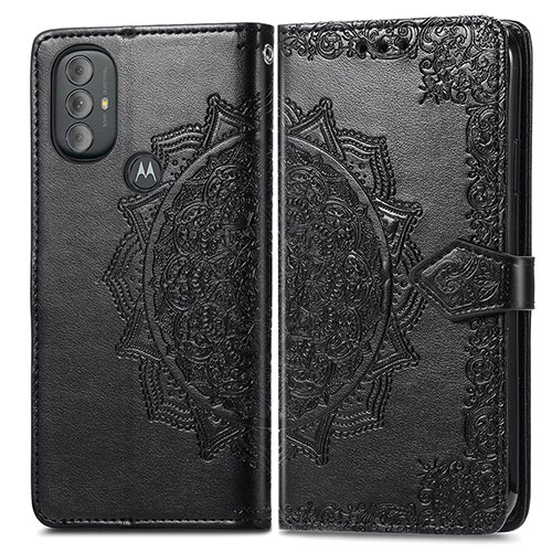 Leather Case Stands Fashionable Pattern Flip Cover Holder for Motorola Moto G Power (2022) Black