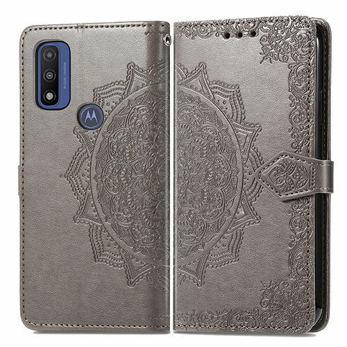 Leather Case Stands Fashionable Pattern Flip Cover Holder for Motorola Moto G Pure Gray