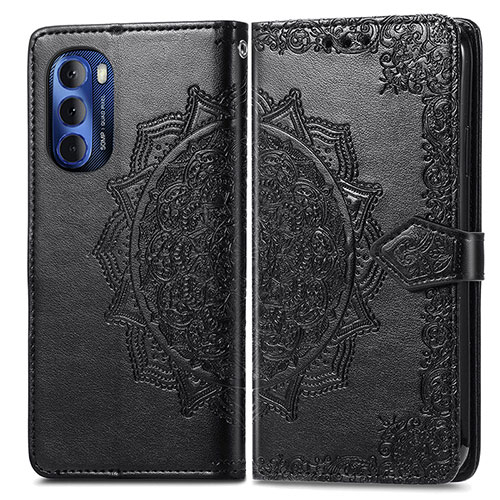 Leather Case Stands Fashionable Pattern Flip Cover Holder for Motorola Moto G Stylus (2022) 4G Black