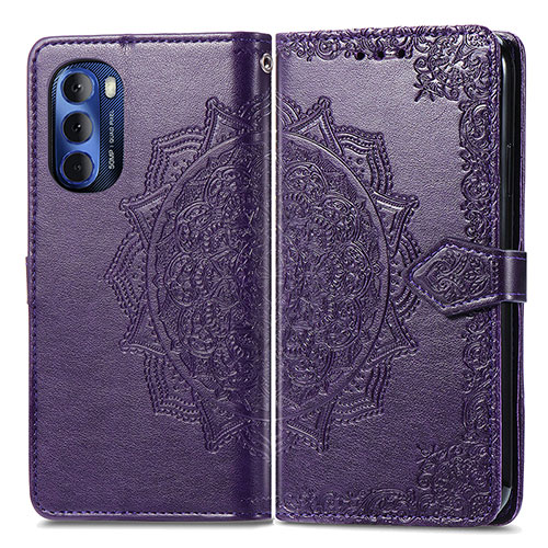 Leather Case Stands Fashionable Pattern Flip Cover Holder for Motorola Moto G Stylus (2022) 4G Purple