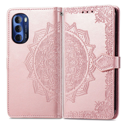 Leather Case Stands Fashionable Pattern Flip Cover Holder for Motorola Moto G Stylus (2022) 4G Rose Gold