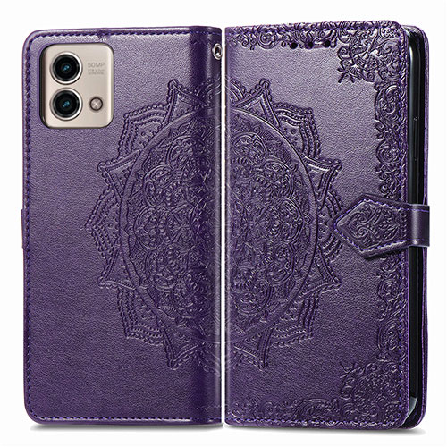 Leather Case Stands Fashionable Pattern Flip Cover Holder for Motorola Moto G Stylus (2023) 4G Purple