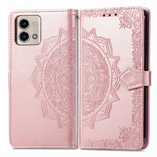 Leather Case Stands Fashionable Pattern Flip Cover Holder for Motorola Moto G Stylus (2023) 4G Rose Gold