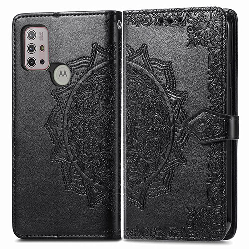 Leather Case Stands Fashionable Pattern Flip Cover Holder for Motorola Moto G10 Power Black