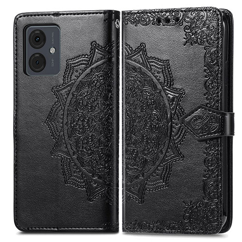 Leather Case Stands Fashionable Pattern Flip Cover Holder for Motorola Moto G14 Black