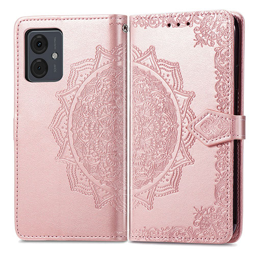 Leather Case Stands Fashionable Pattern Flip Cover Holder for Motorola Moto G14 Rose Gold