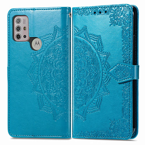 Leather Case Stands Fashionable Pattern Flip Cover Holder for Motorola Moto G20 Blue