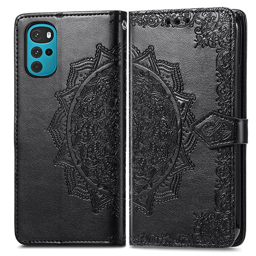 Leather Case Stands Fashionable Pattern Flip Cover Holder for Motorola Moto G22 Black