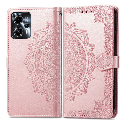 Leather Case Stands Fashionable Pattern Flip Cover Holder for Motorola Moto G23 Rose Gold