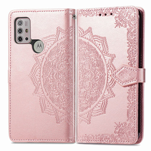 Leather Case Stands Fashionable Pattern Flip Cover Holder for Motorola Moto G30 Rose Gold