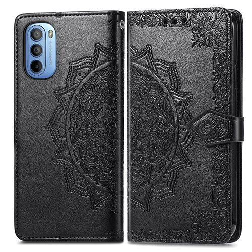 Leather Case Stands Fashionable Pattern Flip Cover Holder for Motorola Moto G41 Black