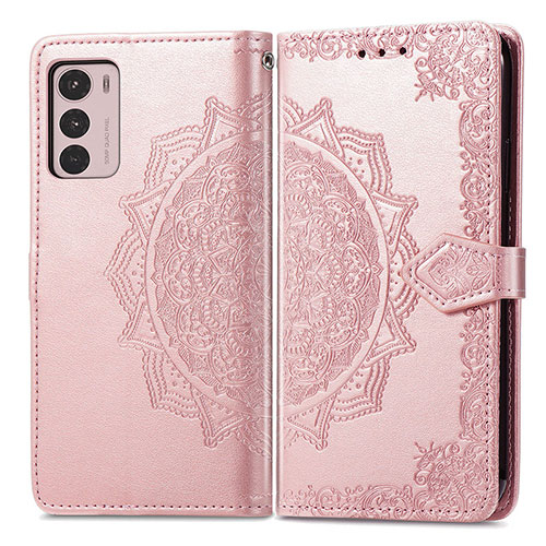 Leather Case Stands Fashionable Pattern Flip Cover Holder for Motorola Moto G42 Rose Gold