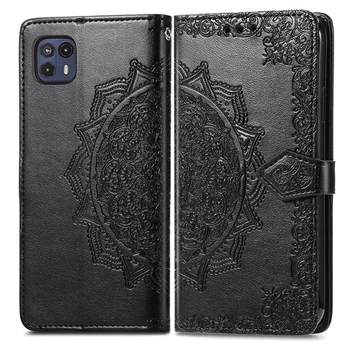 Leather Case Stands Fashionable Pattern Flip Cover Holder for Motorola Moto G50 5G Black