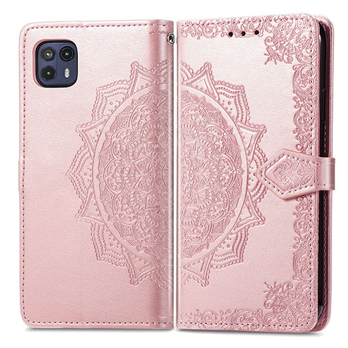 Leather Case Stands Fashionable Pattern Flip Cover Holder for Motorola Moto G50 5G Rose Gold