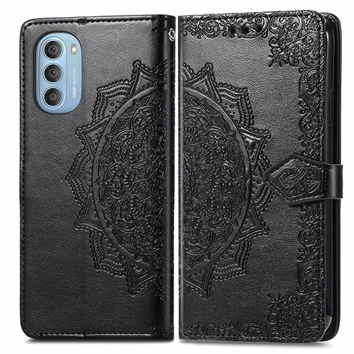 Leather Case Stands Fashionable Pattern Flip Cover Holder for Motorola Moto G51 5G Black