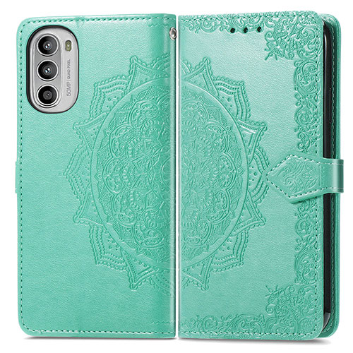 Leather Case Stands Fashionable Pattern Flip Cover Holder for Motorola MOTO G52 Green