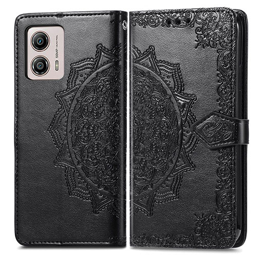 Leather Case Stands Fashionable Pattern Flip Cover Holder for Motorola Moto G53j 5G Black