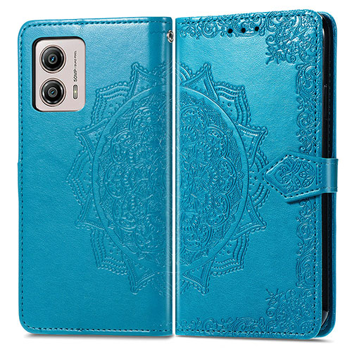 Leather Case Stands Fashionable Pattern Flip Cover Holder for Motorola Moto G53j 5G Blue