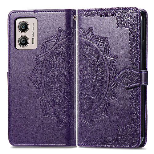 Leather Case Stands Fashionable Pattern Flip Cover Holder for Motorola Moto G53j 5G Purple