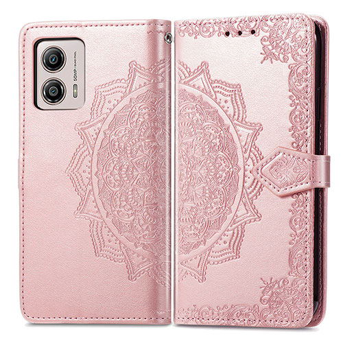 Leather Case Stands Fashionable Pattern Flip Cover Holder for Motorola Moto G53j 5G Rose Gold