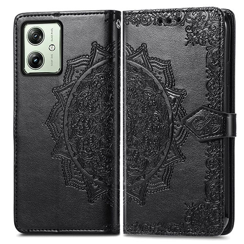 Leather Case Stands Fashionable Pattern Flip Cover Holder for Motorola Moto G54 5G Black