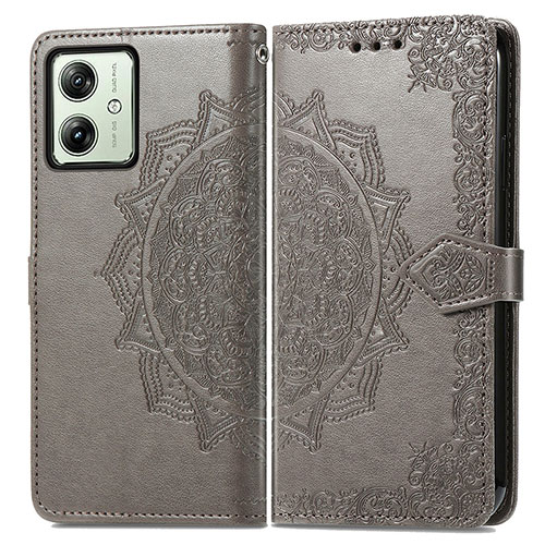 Leather Case Stands Fashionable Pattern Flip Cover Holder for Motorola Moto G54 5G Gray