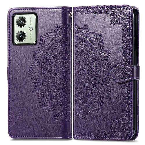 Leather Case Stands Fashionable Pattern Flip Cover Holder for Motorola Moto G54 5G Purple