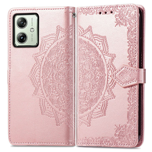 Leather Case Stands Fashionable Pattern Flip Cover Holder for Motorola Moto G54 5G Rose Gold