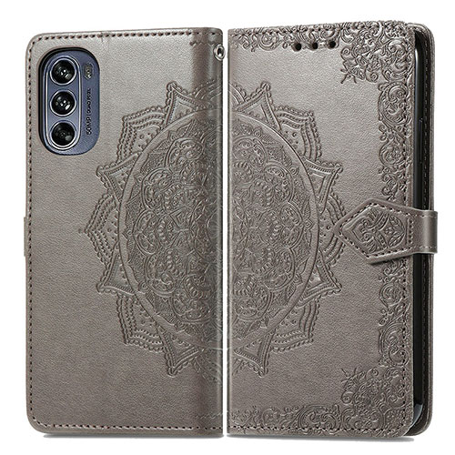 Leather Case Stands Fashionable Pattern Flip Cover Holder for Motorola Moto G62 5G Gray