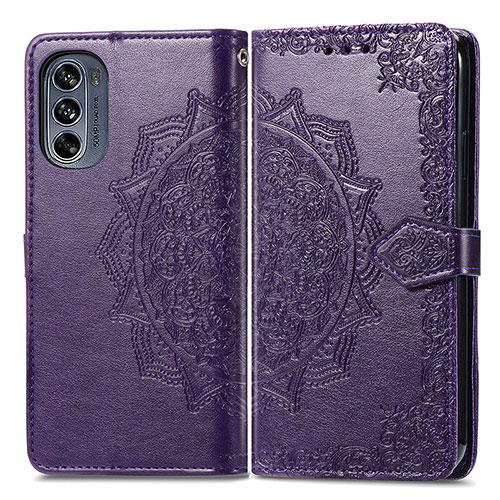 Leather Case Stands Fashionable Pattern Flip Cover Holder for Motorola Moto G62 5G Purple