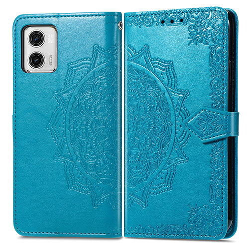 Leather Case Stands Fashionable Pattern Flip Cover Holder for Motorola Moto G73 5G Blue