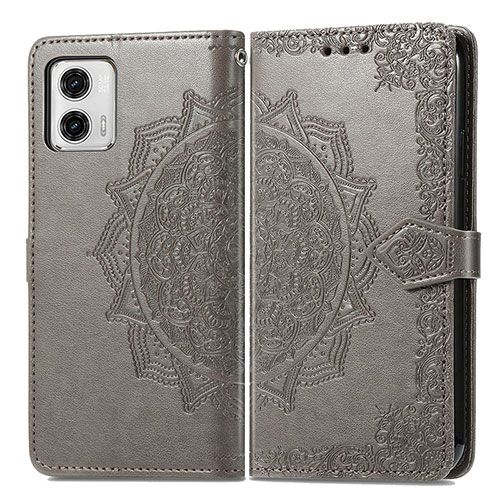 Leather Case Stands Fashionable Pattern Flip Cover Holder for Motorola Moto G73 5G Gray