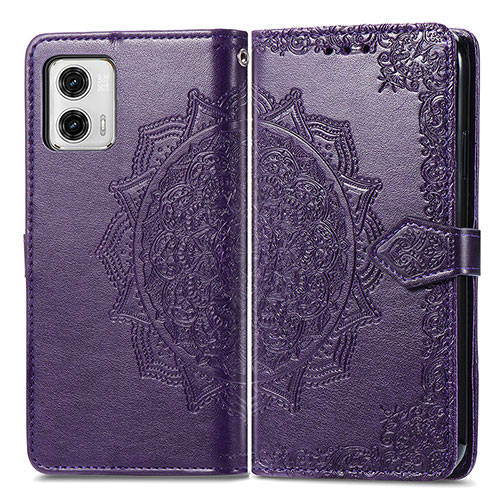 Leather Case Stands Fashionable Pattern Flip Cover Holder for Motorola Moto G73 5G Purple