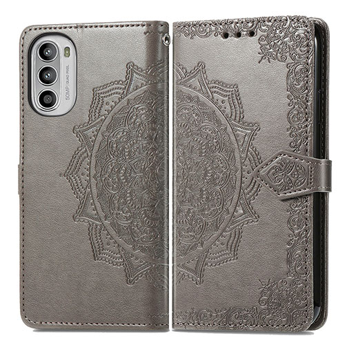 Leather Case Stands Fashionable Pattern Flip Cover Holder for Motorola Moto G82 5G Gray