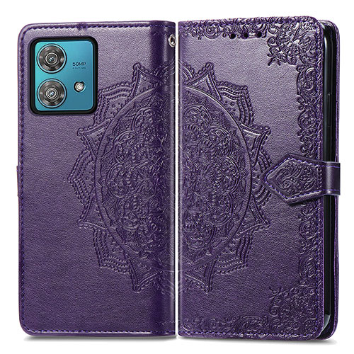 Leather Case Stands Fashionable Pattern Flip Cover Holder for Motorola Moto G84 5G Purple