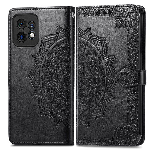 Leather Case Stands Fashionable Pattern Flip Cover Holder for Motorola Moto X40 5G Black