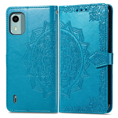 Leather Case Stands Fashionable Pattern Flip Cover Holder for Nokia C12 Blue