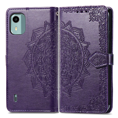 Leather Case Stands Fashionable Pattern Flip Cover Holder for Nokia C12 Plus Purple