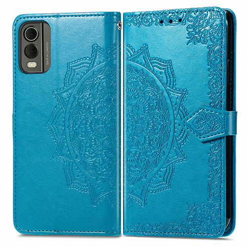 Leather Case Stands Fashionable Pattern Flip Cover Holder for Nokia C210 Blue