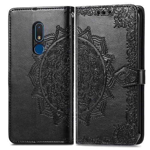 Leather Case Stands Fashionable Pattern Flip Cover Holder for Nokia C3 Black