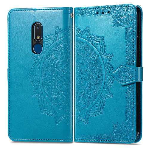 Leather Case Stands Fashionable Pattern Flip Cover Holder for Nokia C3 Blue