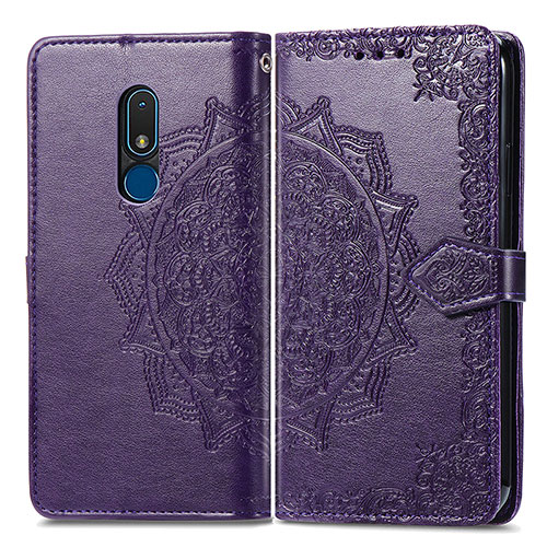 Leather Case Stands Fashionable Pattern Flip Cover Holder for Nokia C3 Purple