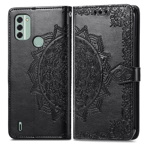 Leather Case Stands Fashionable Pattern Flip Cover Holder for Nokia C31 Black