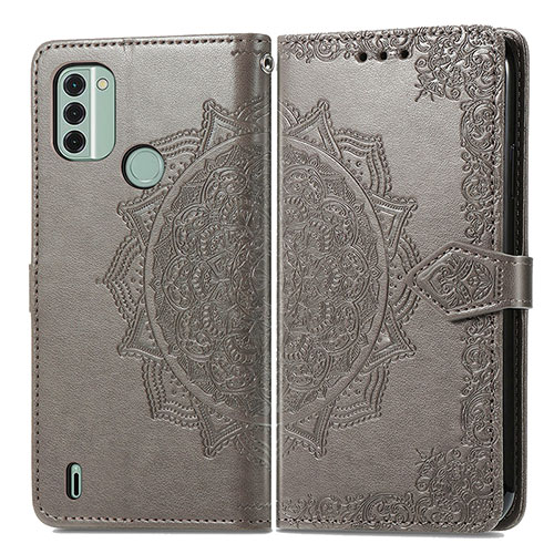 Leather Case Stands Fashionable Pattern Flip Cover Holder for Nokia C31 Gray