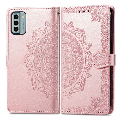 Leather Case Stands Fashionable Pattern Flip Cover Holder for Nokia G22 Rose Gold