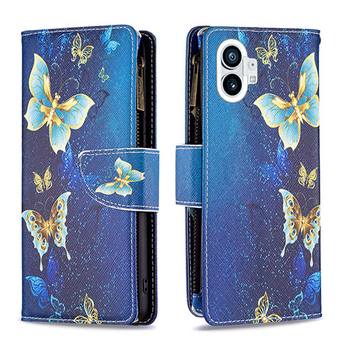 Leather Case Stands Fashionable Pattern Flip Cover Holder for Nothing Phone 1 Blue