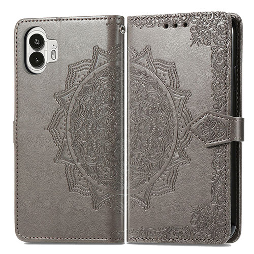 Leather Case Stands Fashionable Pattern Flip Cover Holder for Nothing Phone 2 Gray